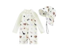 OBiQuzz Conjunto de baño bebé niño 80 cremallera manga corta Rash Guard con gorro natación traje de baño niño trajes de baño bebé traje de baño traje de baño ropa de playa 1 año, beige, 6-12 meses