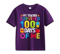 OBiQuzz Girls and Boys Casual Short Sleeved T Shirt 100 Days of School Opening 100 Days Aniversary Personality Loose Short Sleeved Baby Fliege Rot, morado, 6-7 años