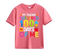 OBiQuzz Girls and Boys Casual Short Sleeved T Shirt 100 Days of School Opening 100 Days Aniversary Personality Loose Short Sleeved Baby Fliege Rot, Rosa intenso., 6-7 años