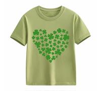 OBiQuzz Girls and Boys Casual Short Sleeved T Shirt St Day Middle and Large Children's Retro Personality 2D Printing Children's Loose Short Sleeved Top Kids Bauchfrei, verde, 6-7 años