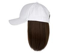 OBiQuzz Gorra de béisbol con extensiones de pelo, recta, corte bob corto, ajustable, desmontable, peluca para rubio ceniza, mezcla, rubio blanqueador, gorra para mujer con purpurina (F, talla única)