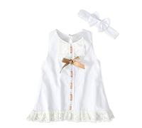 OBiQuzz Mangas de color redondo con lazo corto para mujer, vestido de encaje, trajes y conjunto, ropa de verano para bebé y niño, Blanco, 3-6 Meses