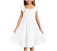 OBiQuzz Niñas Casual Elegante O Vestido Diario Color sólido Lado Tank Vestido Faldas Niñas Adolescentes, Blanco, 13-14 años