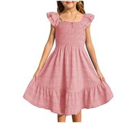 OBiQuzz Niñas Casual Elegante O Vestido Diario Color sólido Lado Tank Vestido Faldas Niñas Adolescentes, Rosa., 9-10 años