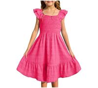 OBiQuzz Niñas Casual Elegante O Vestido Diario Color sólido Lado Tank Vestido Faldas Niñas Adolescentes, Rosa intenso., 9-10 años