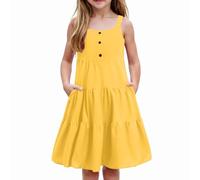 OBiQuzz Niñas Negro Elegante O Vestido Diario Color Sólido Tanque Vestido Corto Niñas, amarillo, 3-4 años