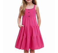 OBiQuzz Niñas Negro Elegante O Vestido Diario Color Sólido Tanque Vestido Corto Niñas, Rosa intenso., 6-7 años