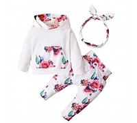 OBiQuzz Pack de 3 camisetas con capucha para bebé y niña, conjunto de pantalones, ropa de invierno para niña, sudadera con capucha, conjunto de camisetas de manga larga para hombre, Blanco, 12-18