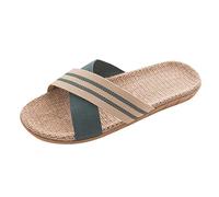 OBiQuzz Pantuflas de verano de lino para hombre, par de amor, sandalias de paja frescas, sandalias de paja con correa cruzada, zapatos de verano, antideslizantes, de dos colores, sandalias de playa