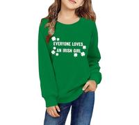 OBiQuzz Ropa para niñas trajes impresos sudadera casual manga larga cuello O tops uniforme escolar suéter chica, verde, 9-10 años, verde, 9-10 Años
