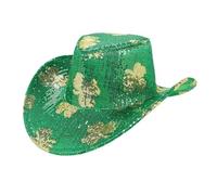 OBiQuzz Sombrero de vaquero con lentejuelas irlandesas para hombre y mujer, sombrero de vaquero verde del día de San Valentín, sombrero de vaquero para mujer, disfraz de vaquero (verde, talla única)