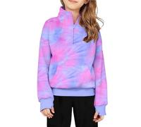 OBiQuzz Sudadera con media cremallera para niñas, forro polar, cremallera de cuarto, sudaderas para adolescentes, suéter de rana, morado, 13-14 años