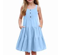 OBiQuzz - Vestido corto para niña, color negro, elegante, estilo diario, color liso, azul, 3-4 años, azul, 3-4 Años