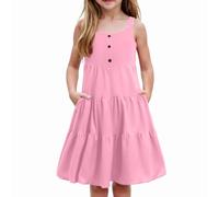 OBiQuzz - Vestido corto para niña, color negro, elegante, estilo diario, color liso, rosa, 6-7 años, rosa, 6-7 Años