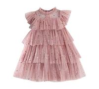 OBiQuzz Vestido de princesa con lentejuelas y estrella, luna, para niños, con volantes, vestidos, pantalones punker, Rosa., 6-7 años