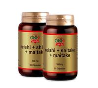Obire Suplemento Alimenticio de Reishi + Shitake + Maitake 300 mg Complemento Alimenticio a Base de Hongos Fortalece el Sistema Inmune - 90 Cᰳulas, Pack 2 unidades