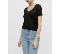 Object Camiseta de mujer de manga corta y cuello de pico. Negro 36 (S)