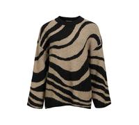 Object OBJDIANA LO L/S Knit Jersey Noos, Negro/Patrón: Cebra Desert Taupe, XS/S