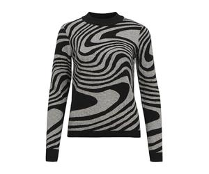 Object Objray L/S Knit Pullover AOP Noos Jersey de Punto, Negro/patrón: Cebra Gris Jaspeado Medio, XL para Mujer
