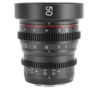 Objetivo cinematográfico fijo gran angular de enfoque manual Meike 50 mm T2.2 Sony. E-mount APS-C Cinema Came BMPCC y videocámaras súper 35 mm FS5 FS7
