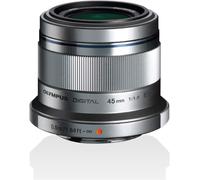 Objetivo Olympus M.Zuiko Digital 45 mm F1.8, longitud focal fija rápida, apto para todas las cámaras MFT (modelos Olympus OM-D & PEN, serie G de Panasonic), plata
