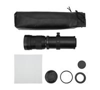Objetivo teleobjetivo con zoom manual y aumento excepcional. Formato de fotograma completo F8.3 16. Incluye montura Olympus OM y montura T2 para uso