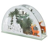 Objeto decorativo decorativo de cristal con ramas de abeto de ciervo y lámpara LED de luz LED portavelas, luz ambiental, decoración de Navidad, cristal, regalo, objeto decorativo ornamentos, imagen 3D