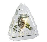 Objeto decorativo decorativo de cristal con ramas de abeto y lámpara LED de luz, portavelas, luz ambiental, decoración navideña, cristal, regalo, objeto decorativo, ornamentos, imagen 3D, 20 x 14 x 6