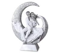 Objeto Decorativo Formano Escultura De Pareja Sentada Cer mica Blanca Plata