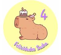 OBLEA de CAPIBARA Redonda personalizada para Pastel o Tarta, Papel Comestible Decoracion Cumpleaños, Obleas Comestibles Torta Redondo - Vegano y Sin GLuten