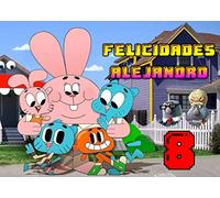 OBLEA de EL Asombroso Mundo DE Gumball Personalizada con Nombre y Edad para Pastel o Tarta, Especial para cumpleaños, Medida Rectangular de 28x20cm