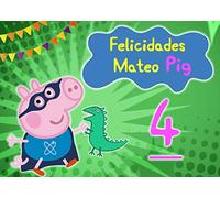 OBLEA de GEORGE PIG personalizada con nombre y edad para pastel o Tarta, especial para cumpleaños, Medida rectangular de 28x20cm