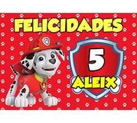 OBLEA de MARSHALL PATRULLA CANINA personalizada con nombre y edad para pastel o Tarta, especial para cumpleaños, Medida rectangular de 28x20cm
