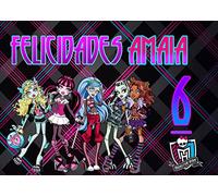 OBLEA de Monster High Personalizada con Nombre y Edad para Pastel o Tarta, Especial para cumpleaños, Medida Rectangular de 28x20cm