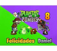 OBLEA de PLANTAS vs ZOMBIES personalizada con nombre y edad para pastel o Tarta, especial para cumpleaños, Medida rectangular de 28x20cm