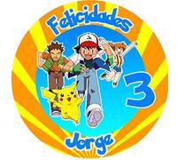 OBLEA de pocket monsters Redonda personalizada para Pastel o Tarta, Papel Comestible Decoracion Cumpleaños, Obleas Comestibles Torta Redondo - Vegano y Sin Gluten