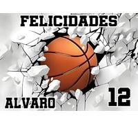 OBLEA o Papel de AZÚCAR, Baloncesto, Basketball, Personalizada Foto con Nombre, Edad y Texto, Foto Comestibles para Tartas de Cumpleaños, Varios Tamaños, Rectángulo