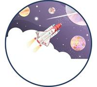 OBLEA o Papel de AZÚCAR, Espacio, Cohete, Astronauta, Personalizada Foto con Nombre, Edad y Texto, Foto Comestibles para Tartas de Cumpleaños, Varios Tamaños. DISCO 8