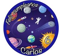 OBLEA o Papel de AZÚCAR, Espacio, Cohete, Astronauta, Personalizada Foto con Nombre, Edad y Texto, Foto Comestibles para Tartas de Cumpleaños, Varios Tamaños. DISCO 5