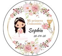 OBLEA o PAPEL DE AZÚCAR - MI PRIMERA COMUNIÓN NIÑA - Foto Comestible PERSONALIZADA con Nombre y Fecha - TARTA REDONDA - Decoración Premium - Varios Tamaños. 2