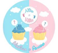OBLEA o Papel de AZÚCAR, Revelación de Género, Gender Reveal, Personalizada Foto con Nombre, Edad y Texto, Foto Comestibles para Tartas de Cumpleaños, Varios Tamaños, DISCO