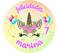 OBLEA Unicornio Redonda Personalizada para Pastel o Tarta, Papel Comestible Decoracion Cumpleaños, Obleas Comestibles Torta Redondo - Vegano y Sin Gluten