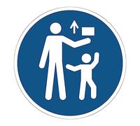 Obligación de Adhesivo Obligatorio NF ISO7010 - Adhesivo Adhesivo de Señalización Laminado Ronda Resistente al Agua y a Los Rayos UV - Mantener Fuera del Alcance de Los Niños - Diámetro 10 cm