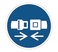 Obligación de Adhesivo Obligatorio NF ISO7010 - Adhesivo Adhesivo de Señalización Laminado Ronda Resistente al Agua y a Los Rayos UV - Sujetar el Cinturón de Seguridad - Diámetro 60 cm