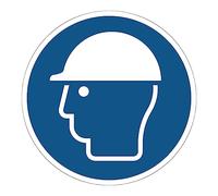 Obligación de Adhesivo Obligatorio NF ISO7010 - Adhesivo Adhesivo de Señalización Laminado Ronda Resistente al Agua y a Los Rayos UV - Casco de Protección Obligatorio - Diámetro 30 cm