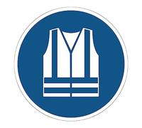 Obligación de Adhesivo Obligatorio NF ISO7010 - Adhesivo Adhesivo de Señalización Laminado Ronda Resistente al Agua y a Los Rayos UV - Chaleco de Seguridad de Alta Visibilidad - Diámetro 35 cm