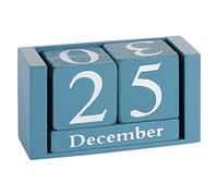 Obling Calendario de mesa, calendario de madera, transformación manual, duradero, elegante, accesorio para el hogar o la oficina (pequeño azul)