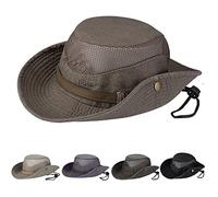 Obling Sombrero de sol de algodón con protección UV, sombrero de verano, sombrero de playa, sombrero de safari boonie, sombrero de pesca plegable con malla transpirable y correa ajustable para la barbilla para hombres y mujeres (marrón)