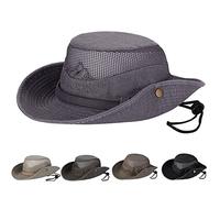Obling Sombrero de Sol de algodón, de Verano, de Playa, de Safari, de Pesca protección UV, Plegable con Malla Transpirable y Correa Ajustable (Gris)