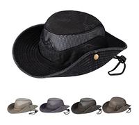 Obling Sombrero de Sol de algodón, protección UV, de Verano de Playa. Sombrero Plegable de Safari, de Pesca con Malla Transpirable y Correa Ajustable (Negro)